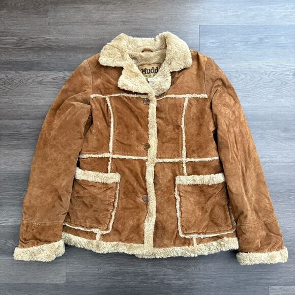 Y2K MUDD Jeans Penny Lane Coat Small Khaki Tan Suede Leather Rare - Picture 1 of 9